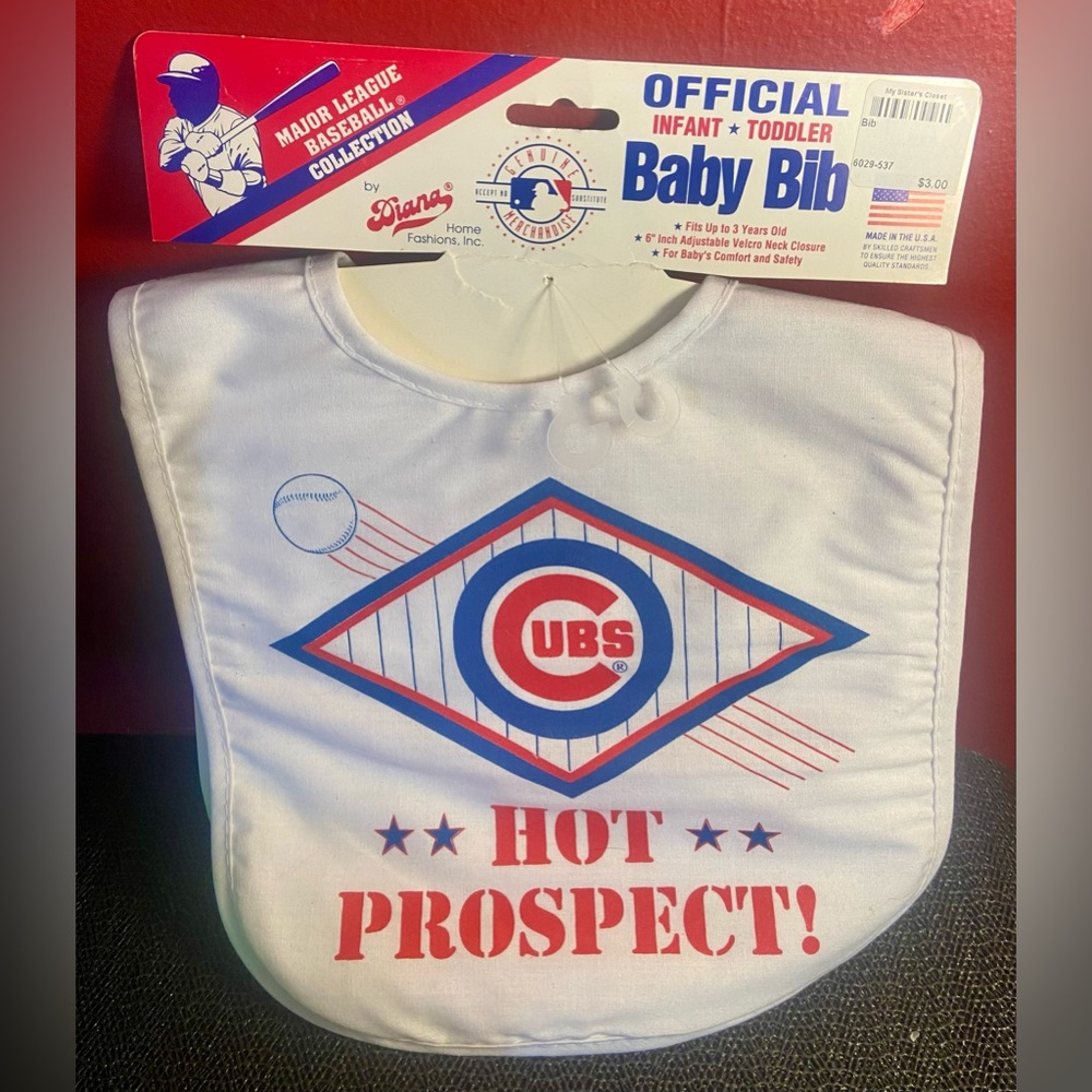 Diana Chicago Cubs Baseball White Baby Bib